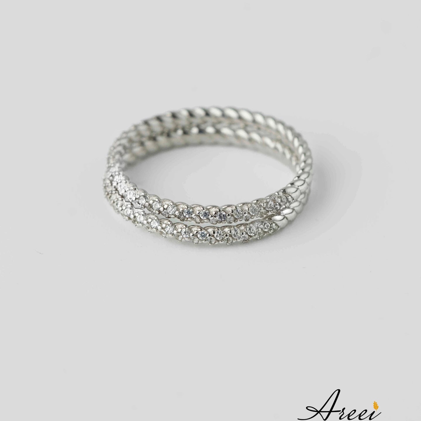 Sterling silver minimalist ring with cubic zirconia mini diamonds